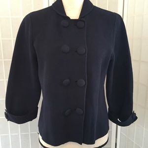 Talbots dk blue cotton 3/4 sleeve blazer sz L EUC